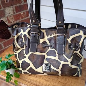 DOONEY & BOURKE VINTAGE LEATHER GIRAFFE PRINT DOUBLE HANDLE BAG